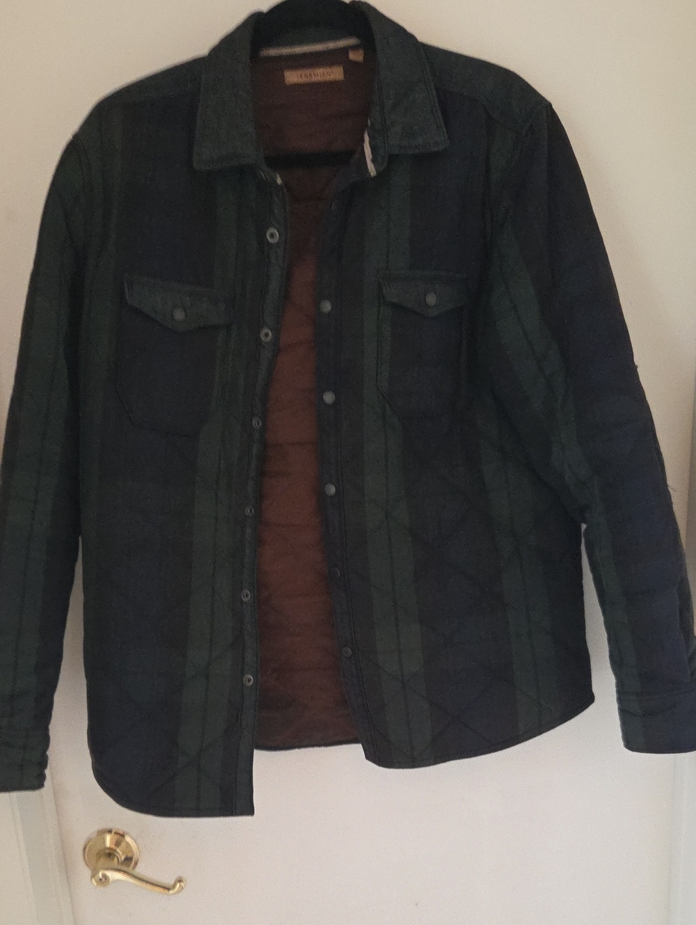 Men's Quilted Plaid Shirt Jacket - Green/Blue